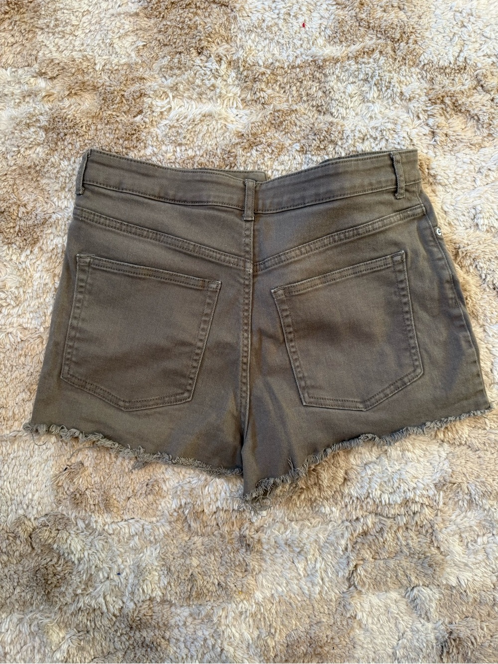 H&M Olive Green Frayed Hem Denim Shorts - Picture 2 of 3